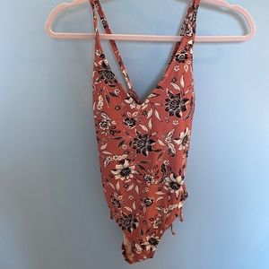 Pink floral one piece bathing suit